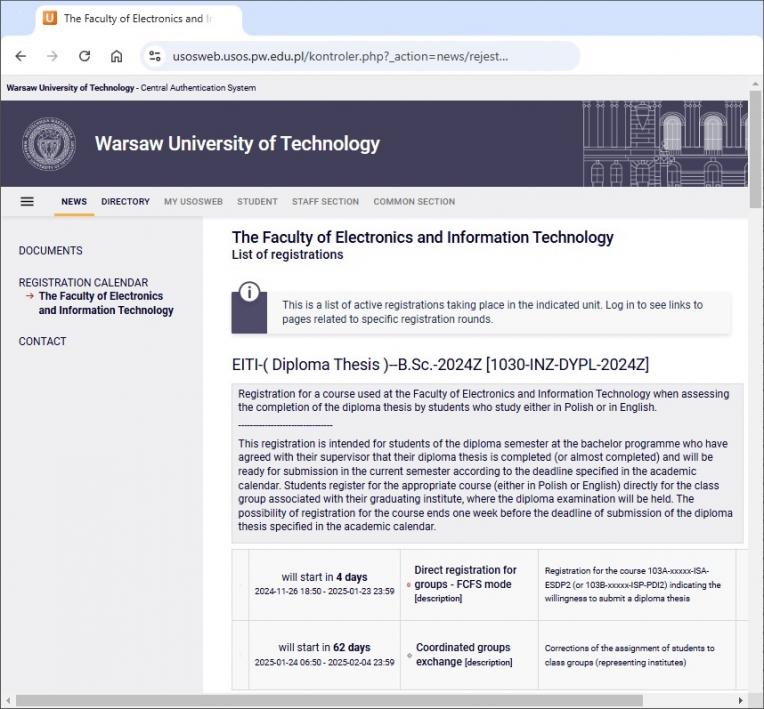 Registration for the Bachelor Thesis Preparation