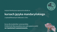 Na tle koloru jadeitowego znajduje się tekst: Instytut Konfucjusza zaprasza do udziału w kursach języka mandaryńskiego