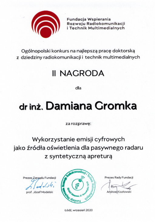 II nagroda dla dr. inż. Damiana Gromka