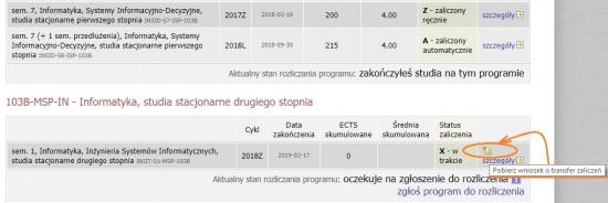 Skrót do wniosku o transfer zaliczeń