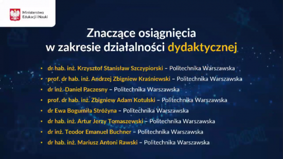 Nagroda Ministra Edukacji i Nauki za znaczące osiągnięcia w zakresie działalności dydaktycznej - lista nagrodzonych