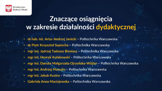 Nagroda Ministra Edukacji i Nauki za znaczące osiągnięcia w zakresie działalności dydaktycznej - lista nagrodzonych