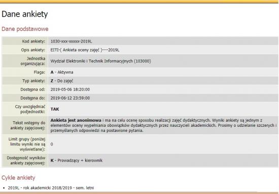 Podstawowe dane dotyczące ankiety