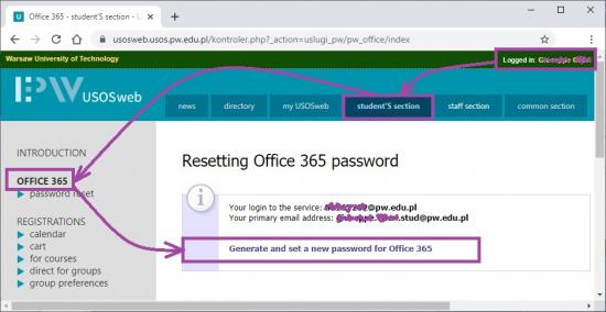 Resetting Office 365 password